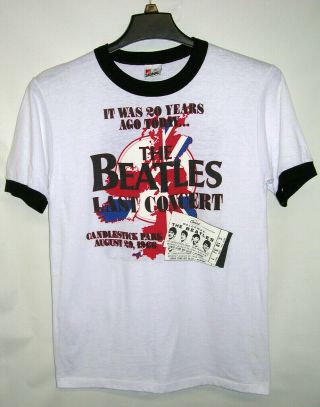 The Beatles Ringer T Shirt Vintage 80s Candlestick Park 1966 Last Concert M Usa