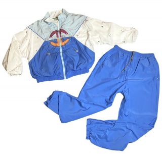 Vintage 90s Windbreaker Track Suit Jacket Pants Size M Boston Proper Blue White