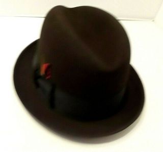 Knox York Dark Brown Fedora Hat Size 7 1/4 With Hat Box