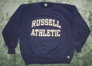 Vtg Russell Athletic Crew Neck Sweatshirt Xxl Blue Spell Out Logo Stitched 90s