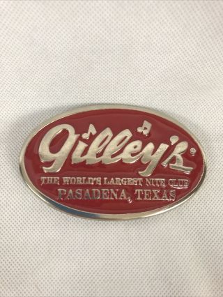 Vintage Gilley’s Bar Nite Club Belt Buckle Pasadena Texas Red Enamel