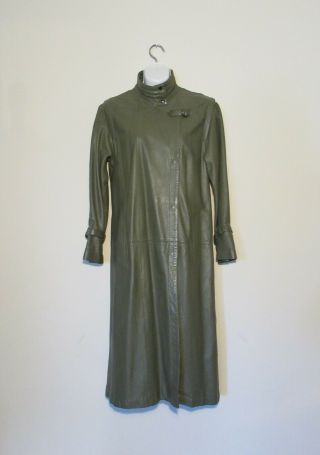 Fab Vintage Womens 1970s Mod Green Leather Trench Coat Wowee
