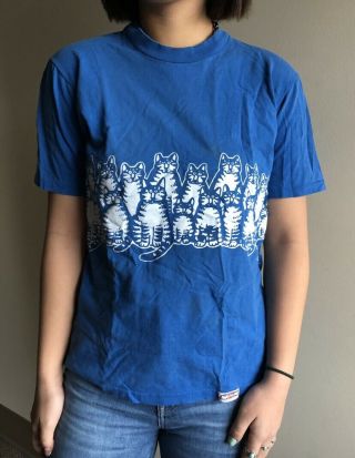 B.  Kliban Cat Double Sided Crazy Shirts Hawaii T - Shirt Blue Medium 1975