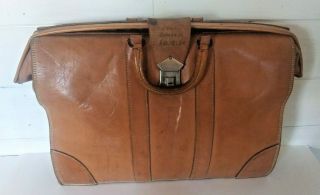 Vintage Brown Leather Doctors Bag Luggage Weekender 1940 