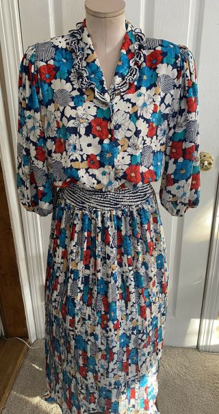 Diane Freis Vintage Gorgeous Georgette Pleated Boho Dress Sz 6/8
