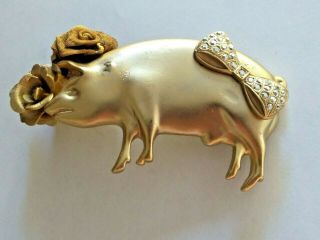 Rare Vintage Kirks Folly Made In France Pig Hog Hair Clip Barrette Gold Tone