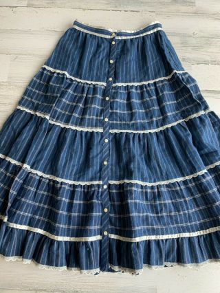 Vintage Gunne Sax by Jessica McClintock Floral Print Midi Skirt Striped Size 9 2