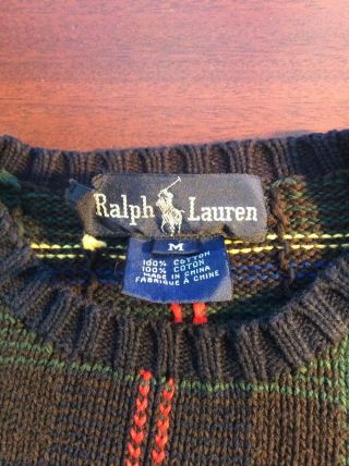 VERY RARE - Vintage Ralph Lauren Knit Sweater Golf Bag Flag Stripes Men ' s SZ - M 2