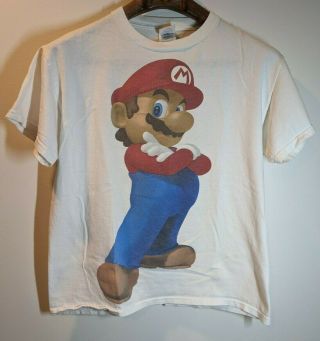 Vintage 2007 Mario Nintendo Video Game Promo T - Shirt Size Medium N64 Mario