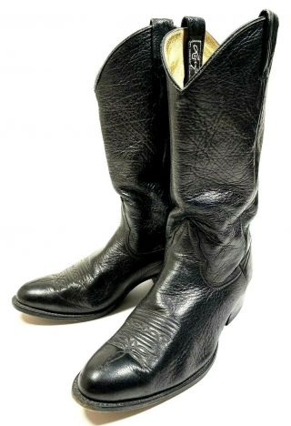 Vtg Larry Mahan Blackout Leather Boots Sz 9 Western Cowboy Distressed Rockabilly