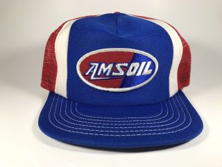 Vintage Red White And Blue Trucker Hat Made In Usa Amsoil Patch Snapback