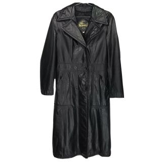 Women Large - Tall Vintage Montgomery Wards Black Leather Full Length Long Coat