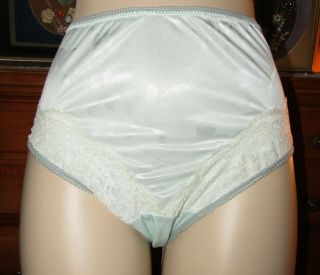 Vintage Hi Hip Silky Green Nylon Lace Full Coverage Panties 5 S Custom