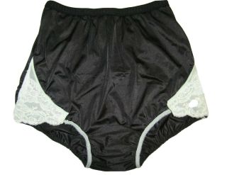 Vintage Black Nylon Lace Granny Gusset Panties Vassarette Sz 6,  M Custom