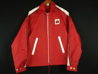 Vintage 70s International Harvester Nylon Jacket By Swingster Sz M Red Striped