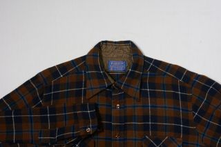 Vintage Mens Pendleton Shirt Xl In Brown Blue Shadow Plaid Wool