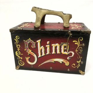 @@ Vintage Wooden 5 Cent Shoe Shine Box Metal Foot Stand Circus Themed Hi Mark 3