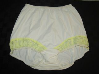 Vintage Soft White Yellow Nylon Lace Granny Gusset Panties 7 Lg Custom