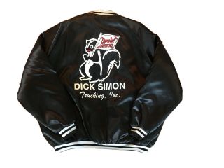 Vintage 2xl Black Satin Baseball Jacket Westark Dick Simon Trucking Inc Skunk