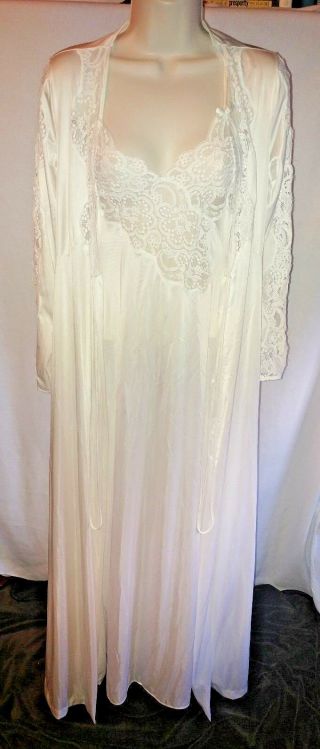 Vintage Peignoir Robe Nightgown Set White Lily Of France - Lace Sleeves Sz Small