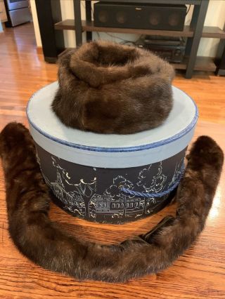 Vintage Brown Fur Ladies Hat G.  Fox & C.  Hartford Est 1847 - With Scarf And Box