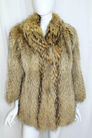 Vintage Brown Raccoon Fur Jacket Coat - Size Small