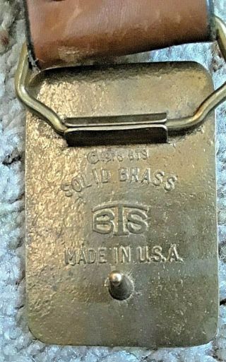 VTG 1978 BTS Solid Brass Belt Buckle With Vintage Tooled Leather Belt 36.  5 