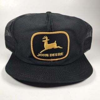 Vintage John Deere Louisville Mfg Trucker Patch Hat Black Mesh Snapback