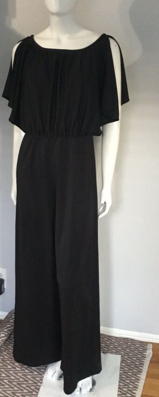 Vintage 70’s Disco Black Open Sleeves Bellbottom Jumpsuit / Romper Size 13