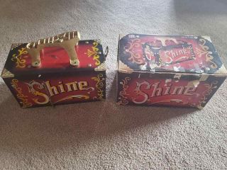 Vintage 5 Cents Shoe Shine Box Circus Themed Letters With Box
