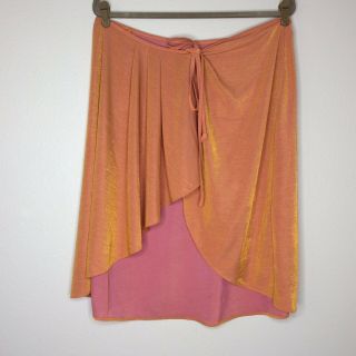 Vintage 80s 90s Danskin Wrap Skirt Iridescent Orange Small Dancewear Disco Shiny