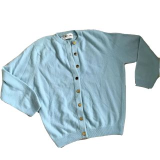 Vtg 50s Dalton Light Blue 100 Virgin Cashmere Cardigan Sweater Gold Buttons S