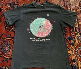 Vintage Elton John 1989 World Tour T Shirt Authentic Concert Hanes Cotton Usa