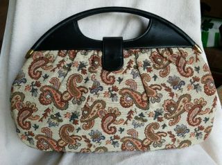 Bobbie Jerome Vintage Tapestry Paisley Print Fabric Handbag Purse