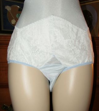 Vintage Blue Nylon Lace White Granny Gusset Panties 10 Xxxl Custom