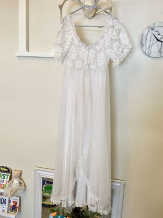 Vintage Tosca Lingerie Peignoir Set 2 Pc White Bridal Sheer Gown Robe Ca Large