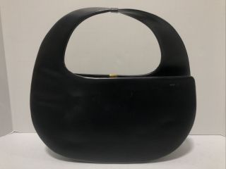 Vtg 50s Jerry Moss Holiday Bag Huge Round Black Leather Purse 15x13