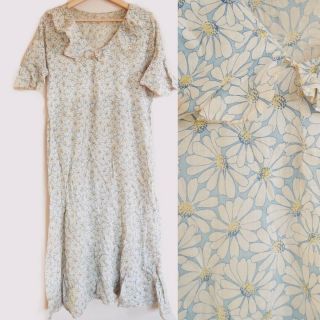 Antique Vintage 1920s 1930s Dress Lawn Cotton Floral Daisy Capelet Flapper Med