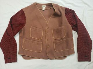 Vintage Ll Bean Script Label Wool Hunting Vest W/sleeves Usa Men’s Large 44