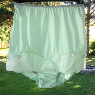 Vintage Green Shadowline Nylon Granny Gusset Panties Sheer Lace 5 S Custom