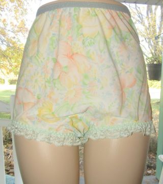 Vintage Green Floral Nylon Lace Granny Gusset Panties 6 M Custom