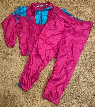 Vtg Columbia Sportswear Womens Tracksuit Jacket Pants Pink Large L Windbreaker