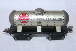 Vintage Marx Oil Tanker Car Santa Fe Train Car Tin Toy 553