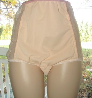 Vintage Soft Peach Nylon Lace Granny Gusset Panties 8 Xl Custom