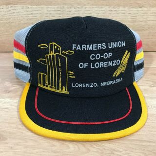 Vintage 3 Stripe Hat Farmers Union Co - Op Of Lorenzo Made In The Usa Snapback
