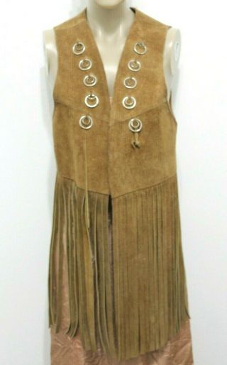 Vintage 60s 70s Brown Suede Long Fringe Leather Vest Hippie Festival Mexico 38