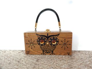 Vintage Enid Collins Of Texas Wood Box Purse Handbag Night Owl