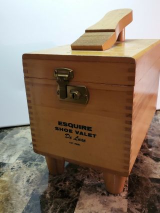 Esquire Shoe Valet De Luxe Wooden Shoe Shine Box (4) Brushes Exc.