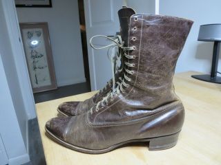 Antique Model Shoe Store Victorian Lace Up Brown Leather Boots Shoes