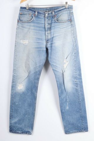 Vtg 80s Levis 501 Button Fly Distressed Hige Thrashed Denim Jeans Usa Mens 36x36